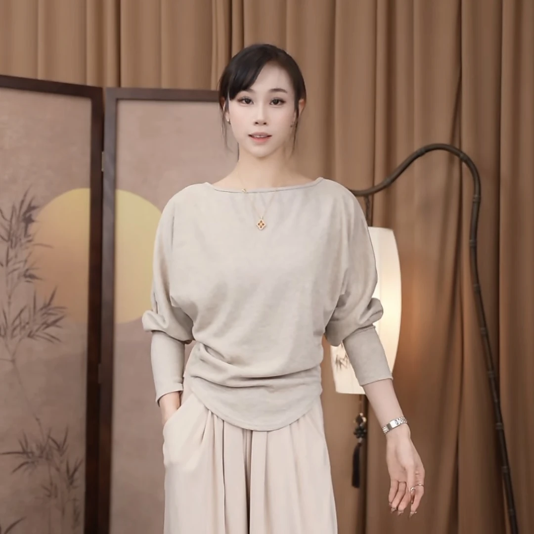 086-雲之意加厚磨毛秋冬蝙蝠袖一字领收腰显瘦古典舞中国舞罩衫