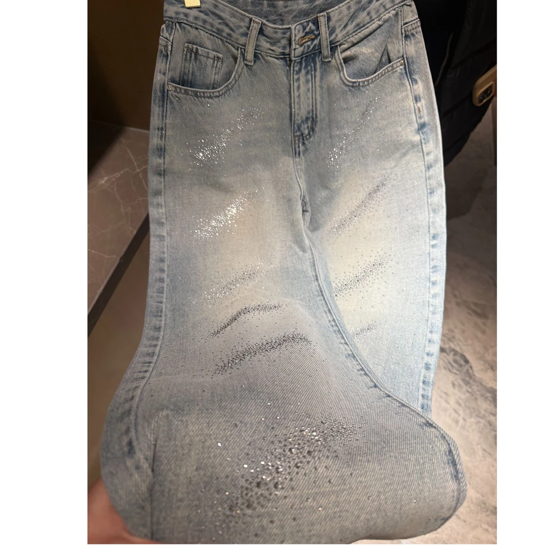 2025春季新款重工烫钻直筒牛仔裤