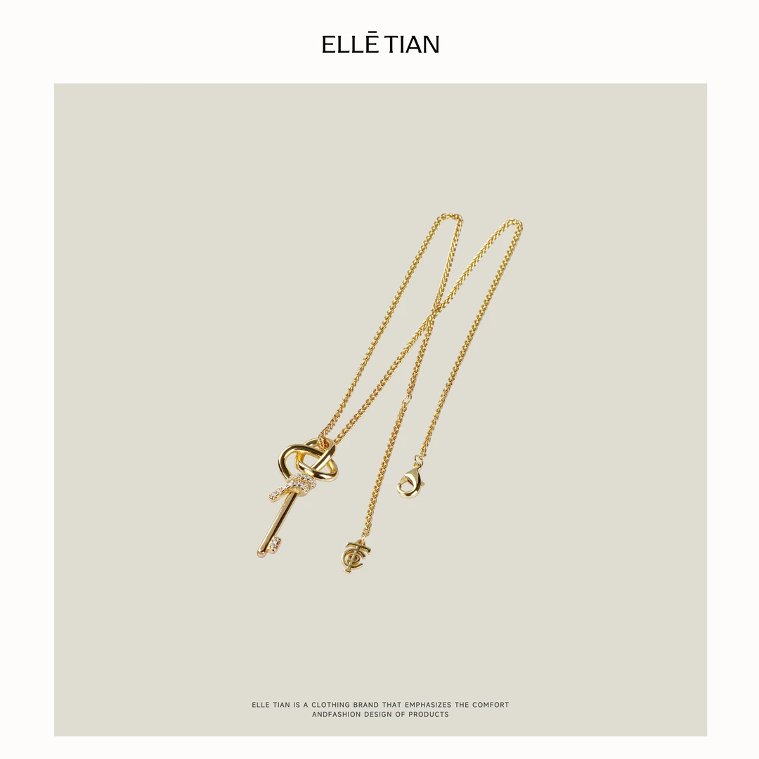 铜锆石项链 ELLE-TIAN“心愿之匙”铜镀18K钥匙项链EASI029