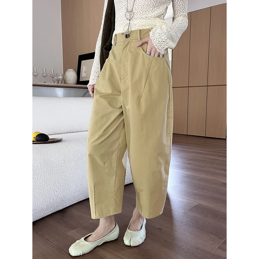 早秋法式纯棉松弛解构立裁简约百搭九分休闲裤女