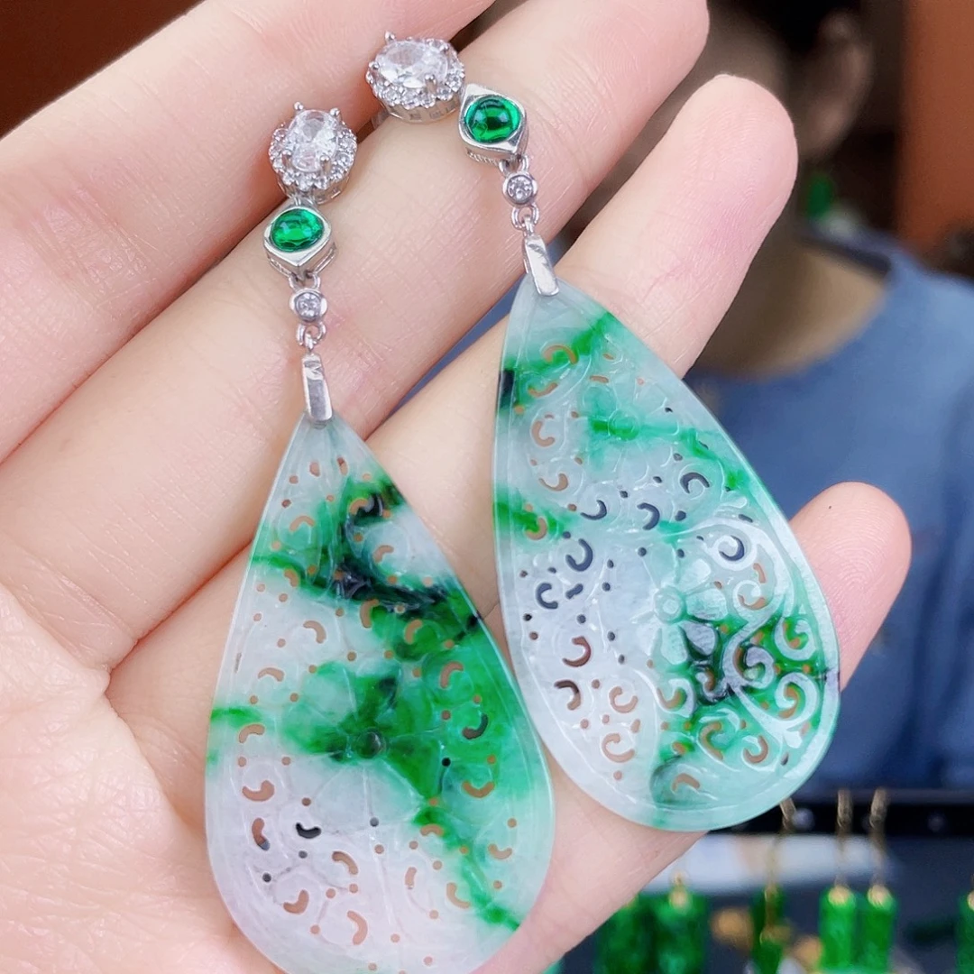 翡翠银S925镶嵌耳饰