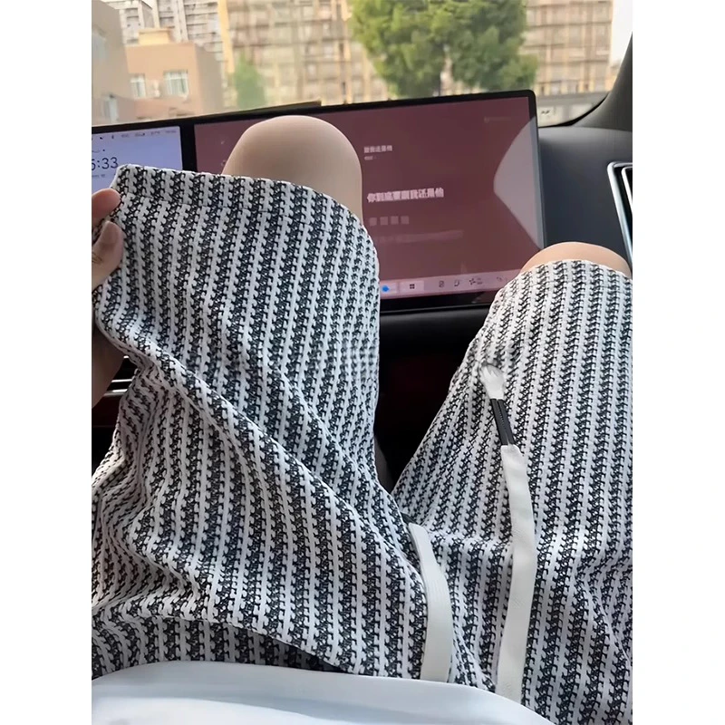 黑白条纹小香风针织短裤男夏季潮牌宽松慵懒风五分裤子美式沙滩裤