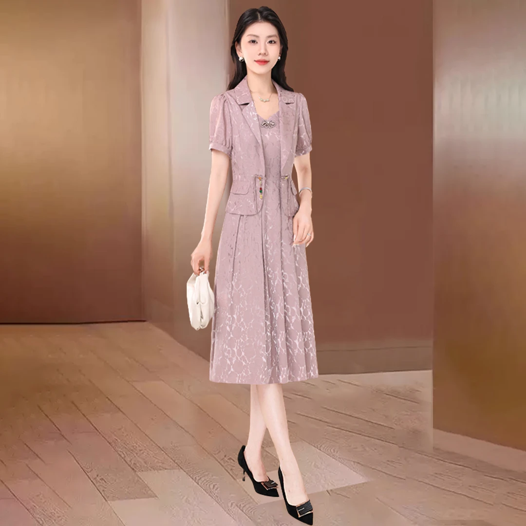 【可蓓儿】沙沙连衣裙女夏季2025新款轻奢高级感高端喜妈妈礼服两件