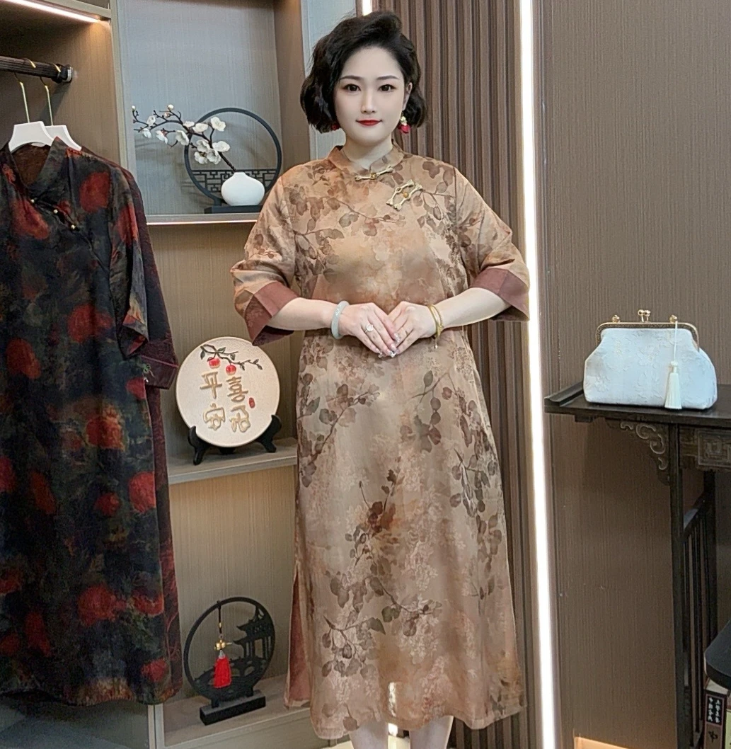 【雅韵】2025新款高端重磅夏季时尚中国风印花遮肉显瘦改良连衣裙