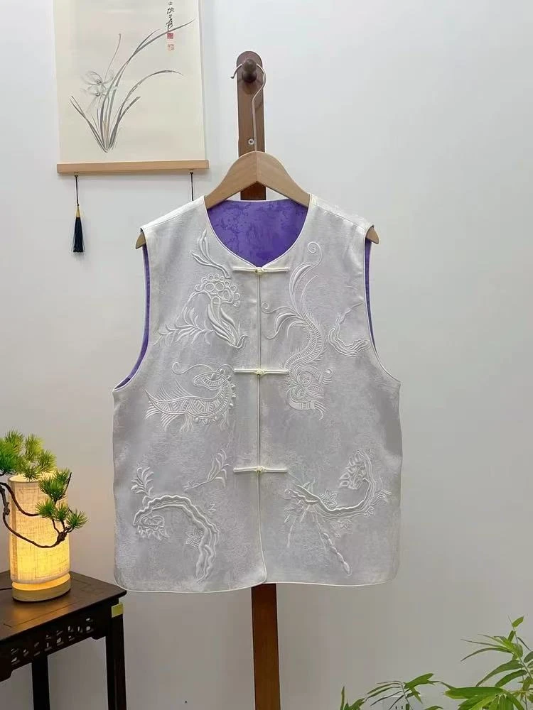 新中式国风重工提花马甲女2025年春夏新款高级感复古盘扣坎肩上衣