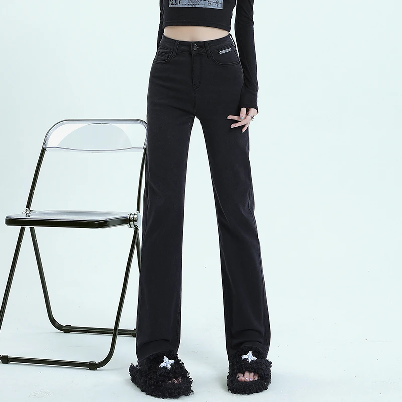 高腰牛仔裤女2025春季新款窄版直筒裤显瘦弹力修身阔腿裤烟管裤