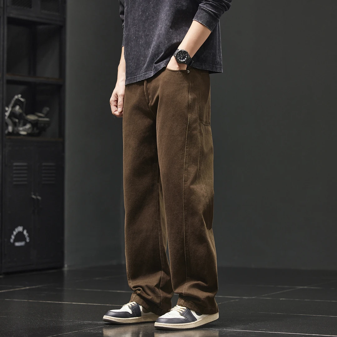 法国Cebrodz美式复古重磅拼接工装裤男秋季宽松直筒阔腿裤休闲裤