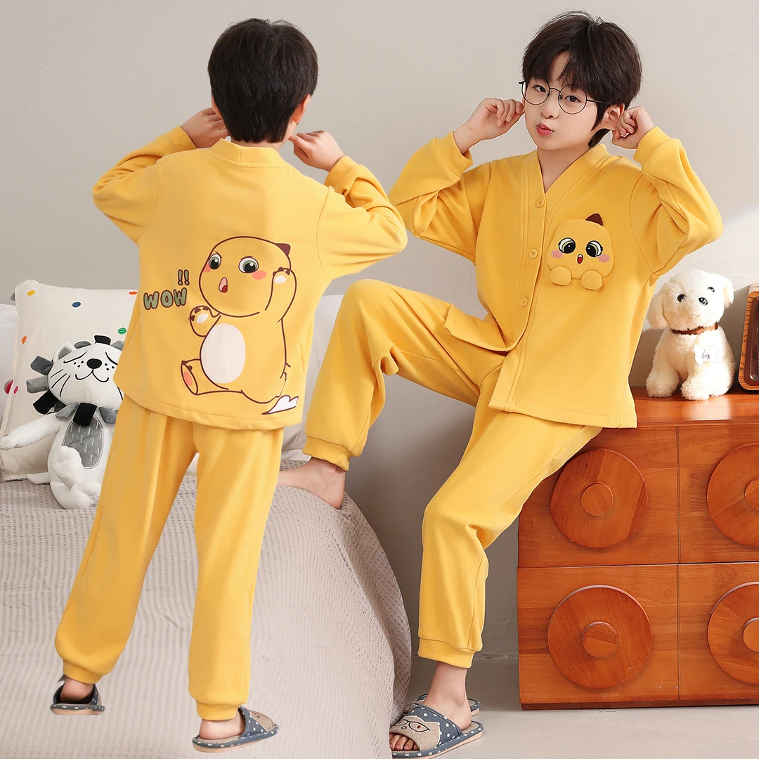 儿童睡衣男童秋冬款德绒套装2025新款保暖小男孩大童女童锁温家居