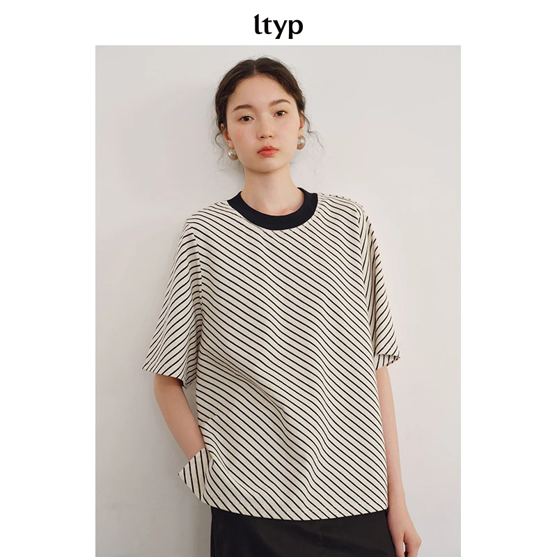 ltyp 3.3木棉天然棉条纹短袖T恤 经典文艺百搭E102252310