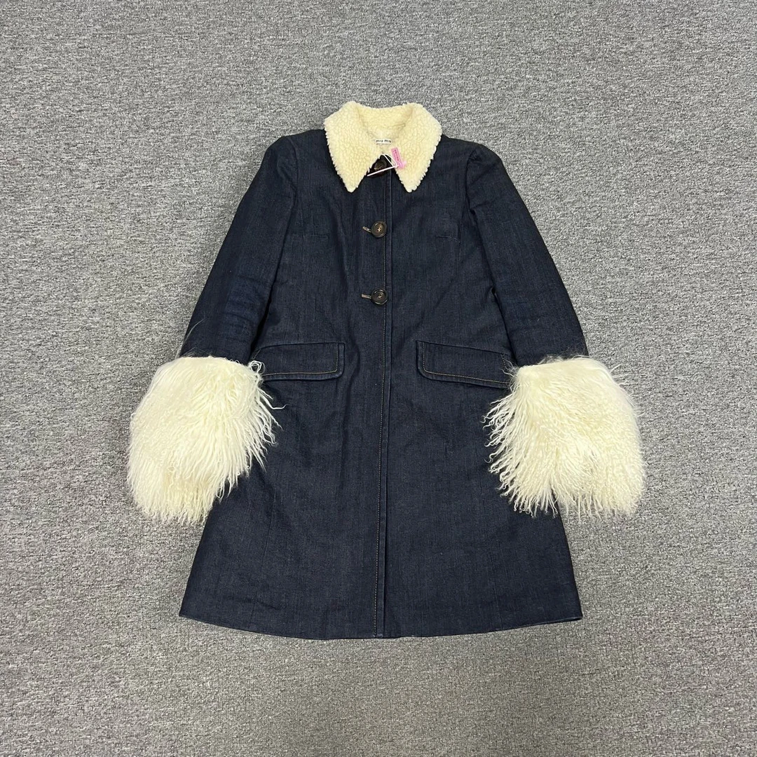 99新 AMIPARIS miumiu 牛仔羊羔毛大衣