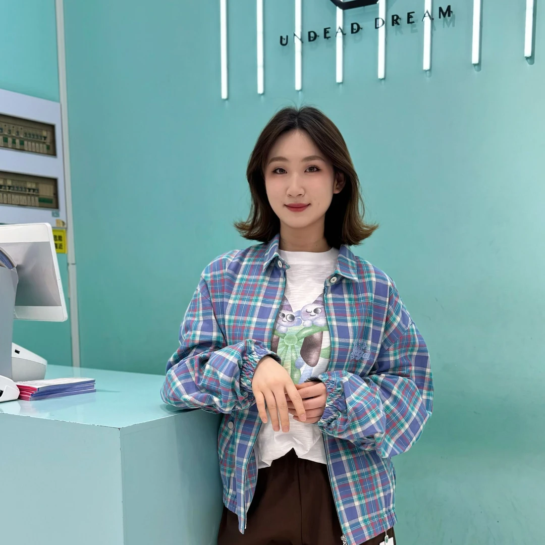 柚丁2025春 新款 格子鸢尾游牧夹克