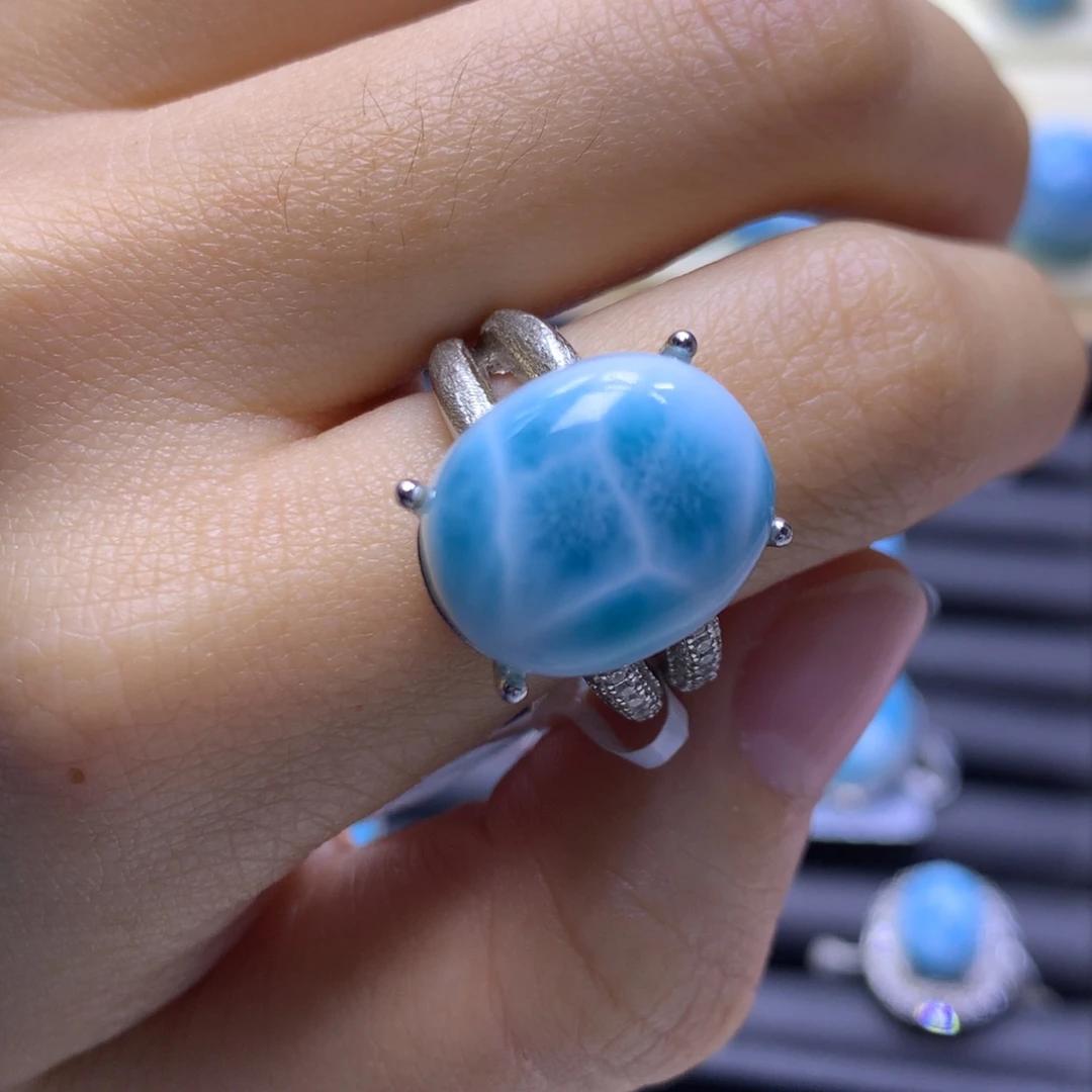 针钠钙石（海纹石）银S925镶嵌戒指蛋面戒指色差略异