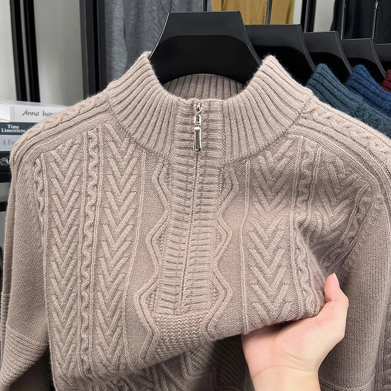 新款男士半高领拉链衫新澳精纺全羊毛80支双股保暖舒适套头羊毛衫