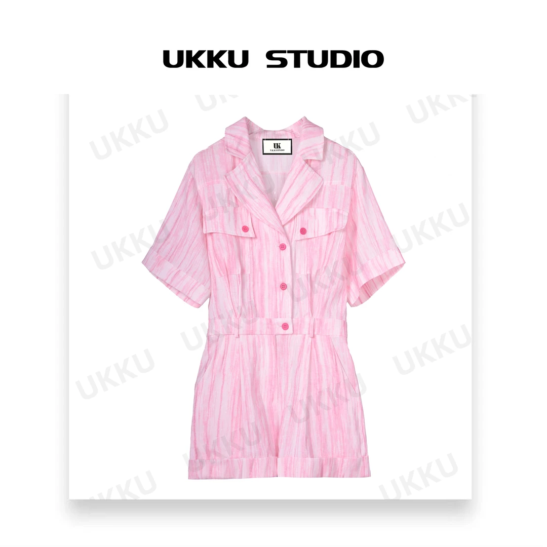 文文【UKKUSTUDIO】夏季法式赫本风时尚轻奢宽松休闲连体裤812272