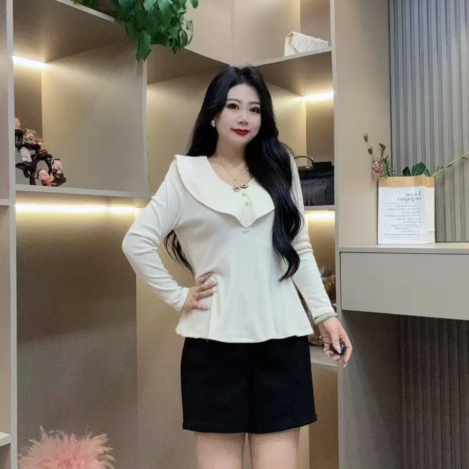 冬季上衣-璐 8890时尚娃娃领减龄收腰显瘦百搭胖MM大码女装新款