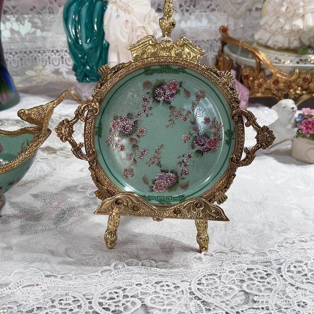 陶瓷F3265铜配瓷花之恋赏盘收纳