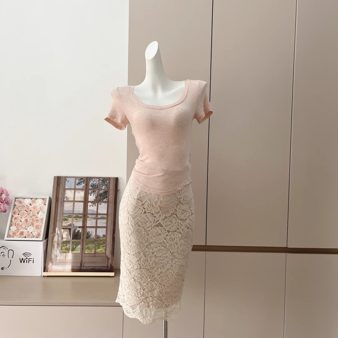 娇软天丝羊毛 日常舒适亲肤百搭T恤+蕾丝半身裙