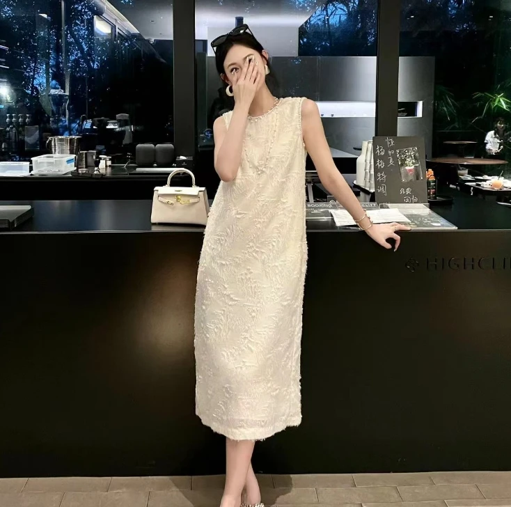 气质蕾丝显瘦小众夏季宽松连衣裙高腰极简慵懒复古女装连衣裙