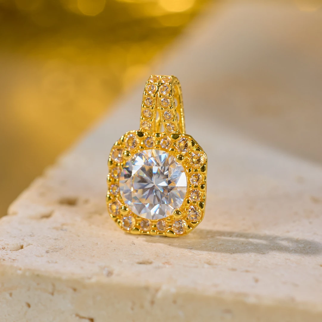 【歪歪】莫桑方糖吊坠（黄）*18K金镶嵌（多样性发一）XB-J6954