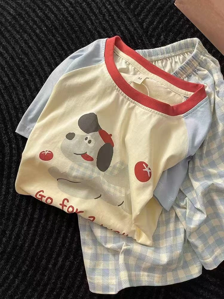 【DMXJ大梦想家】甜美可爱卡通小狗印花睡衣女装夏季新款家居服套装