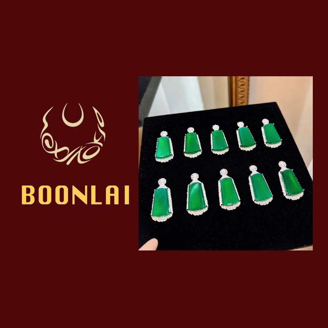 铜合金锆石吊坠 【满七免一】Boonlai镶钻新中式国风方形吊坠绿色