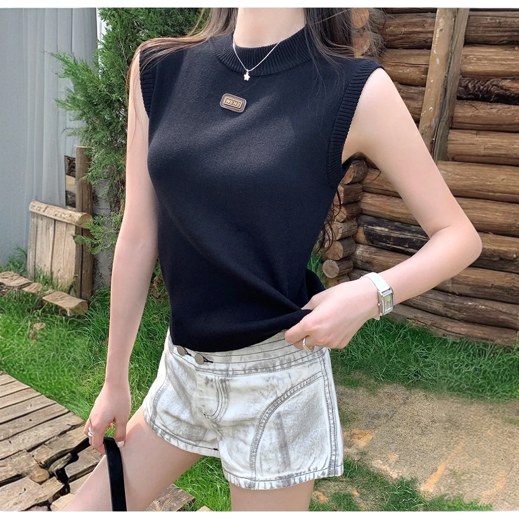 黑色针织正肩吊带背心女夏季2025新款设计感无袖外穿内搭打底上衣
