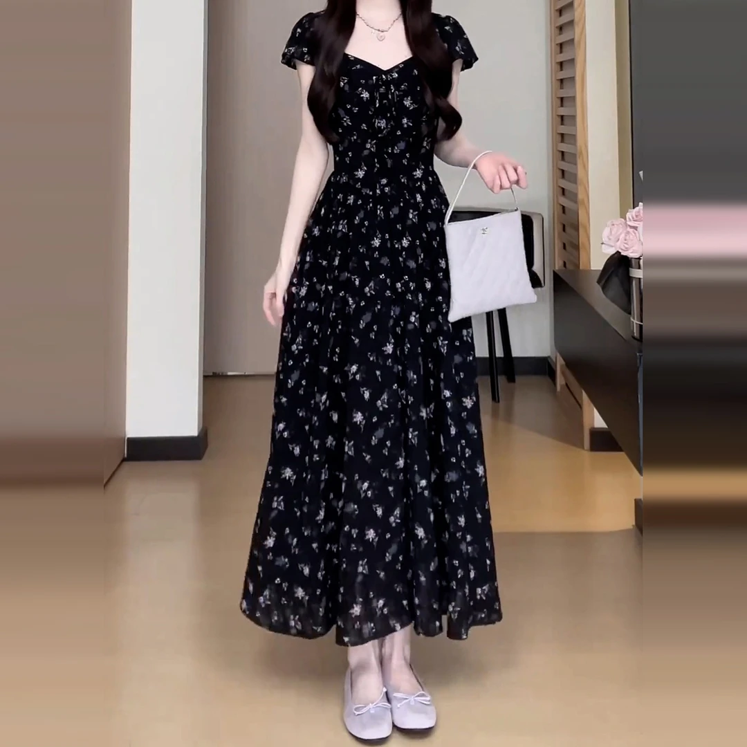 【现货+运补】茶歇碎花连衣裙夏日绝美高级感独特漂亮收腰长裙4496