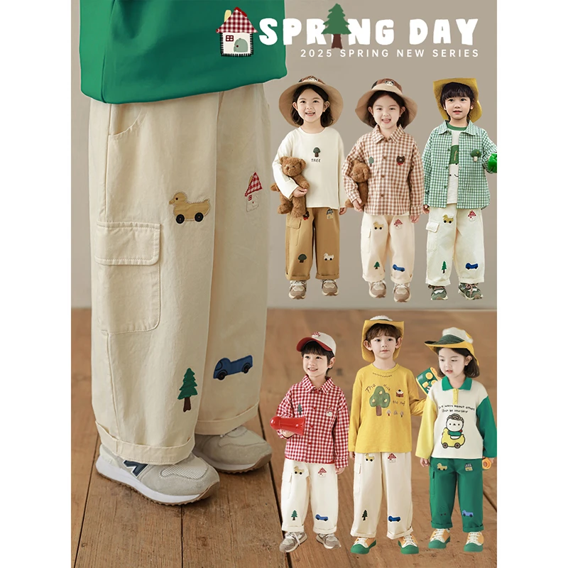 幼悠男童女童春装森系宽松工装裤儿童时尚休闲裤宝宝裤子潮N5852