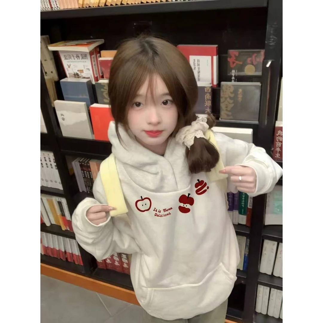 美式复古连帽卫衣女2025秋冬新款慵懒风oversize加绒情侣外套潮