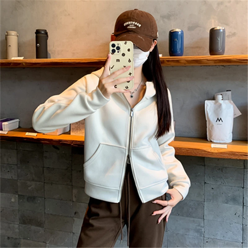 美式拉链连帽卫衣外套女2025新款爆款初秋韩系穿搭小个子开衫上衣