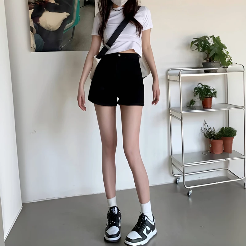 黑色高腰牛仔超短裤女春秋外穿紧身包臀显腿长百搭辣妹爵士热裤子