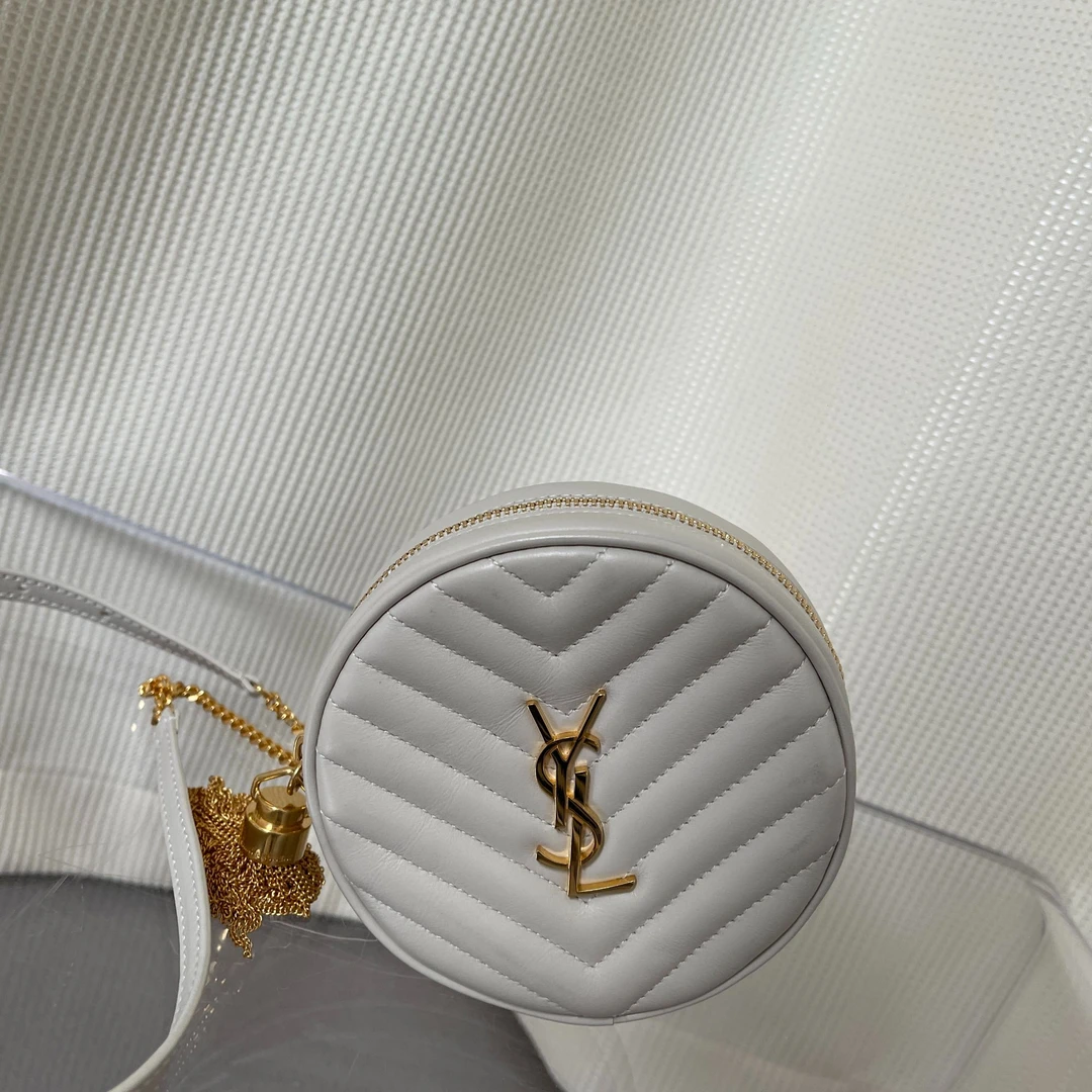 95新 YSL/圣罗兰 梦幻圆饼流苏/白色链条包