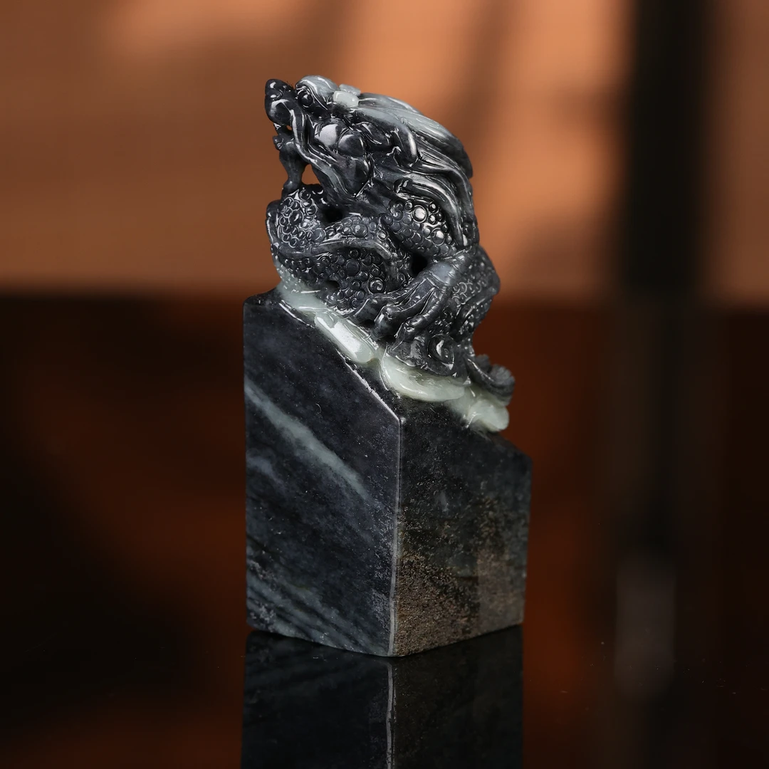 rl和田玉青花龙钮玉印2509210850