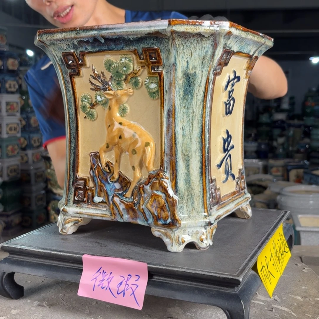 一风堂石湾花盆 内21*22修补痕迹微瑕