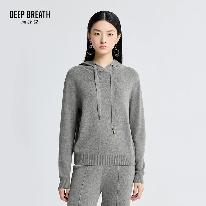 DEEP BREATH深呼吸女装新款美拉德连帽卫衣针织上衣A300858