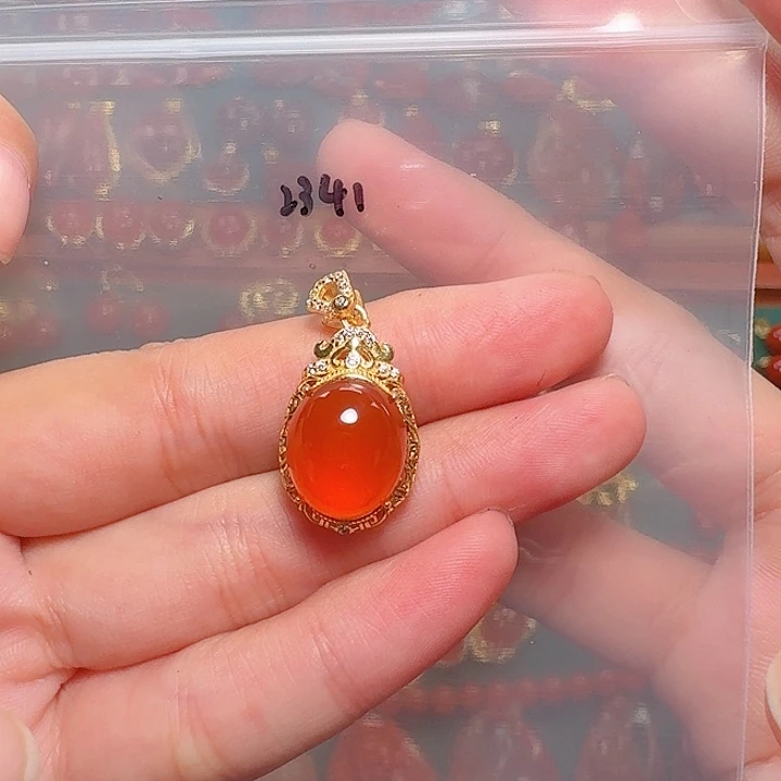 南红玛瑙银S925镶嵌吊坠