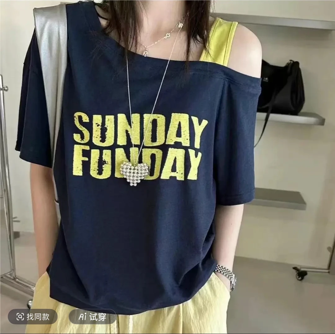 夏季设计新款气质时尚休闲短袖宽松显瘦T恤百搭懒人慵懒上衣