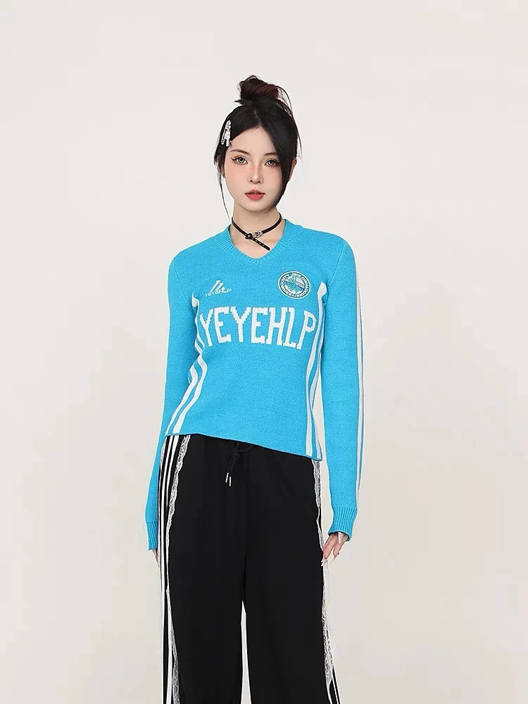 V领刺绣毛衣F212