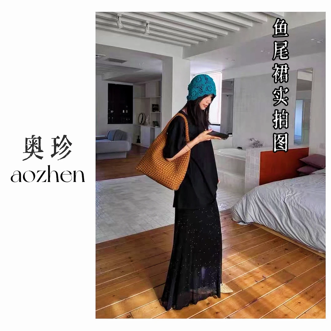 腰姬鱼尾裙】摩登星空亮片双层鱼尾裙夏季气质显瘦款