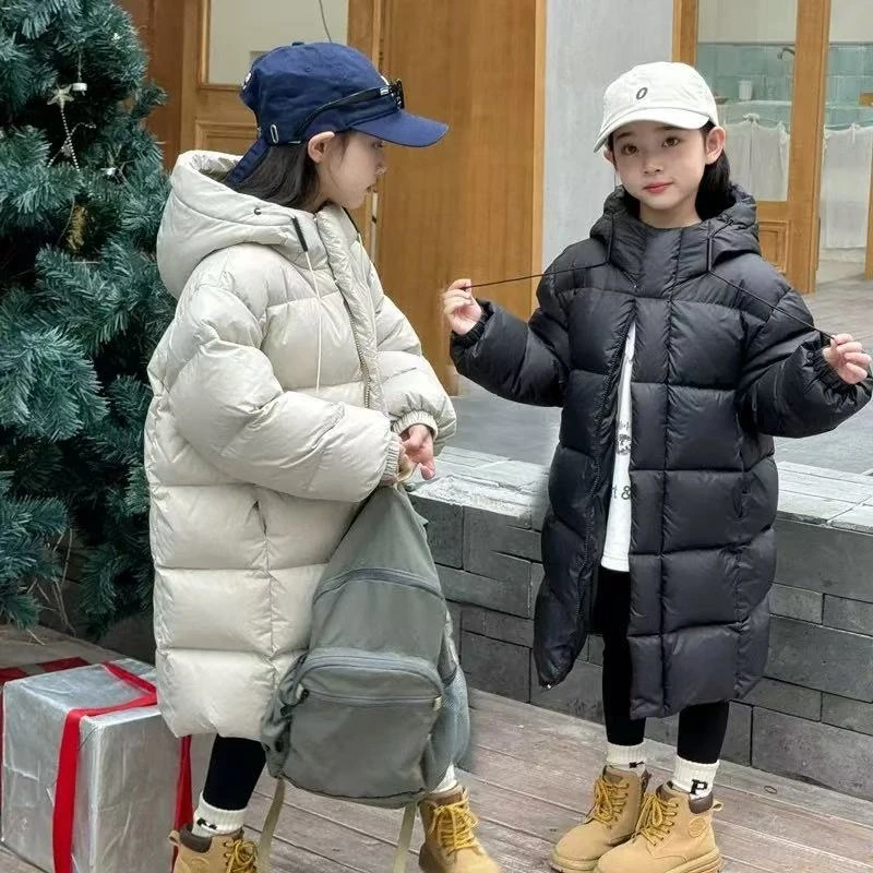 HHkids长款儿童羽绒服童装男女童面包服加厚保暖白鸭绒外套DMF444