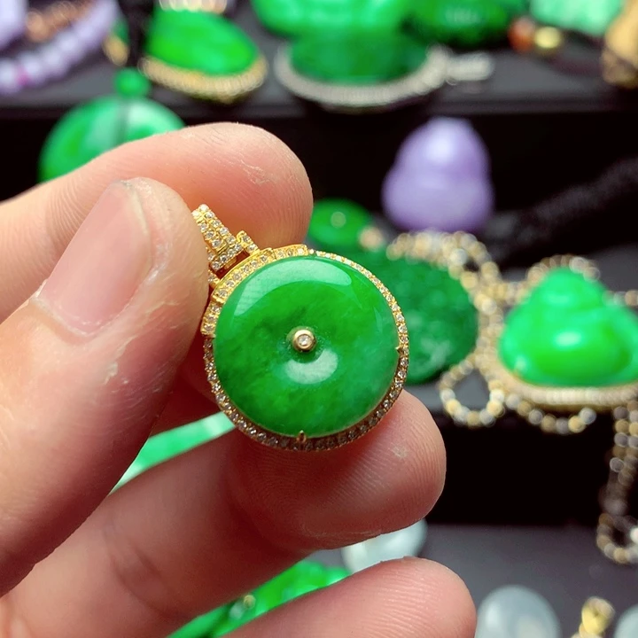 翡翠18K金镶嵌吊坠(不含链)