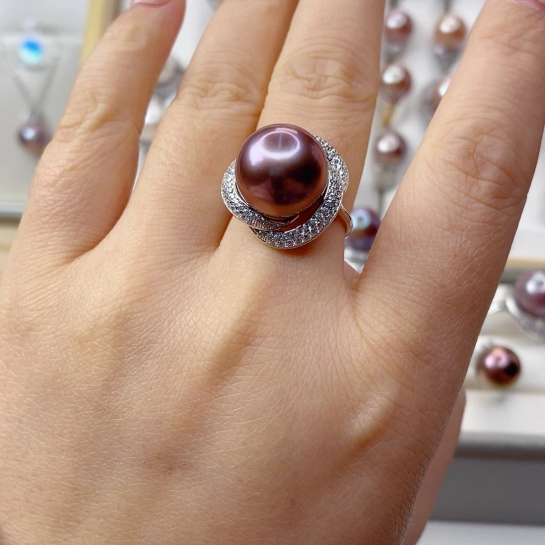 淡水珍珠戒指银S925镶嵌野*瑰