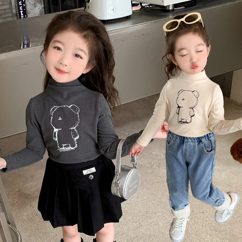 女童秋冬2025新款儿童洋气女宝宝加绒高领德绒保暖冬装打底衫上衣