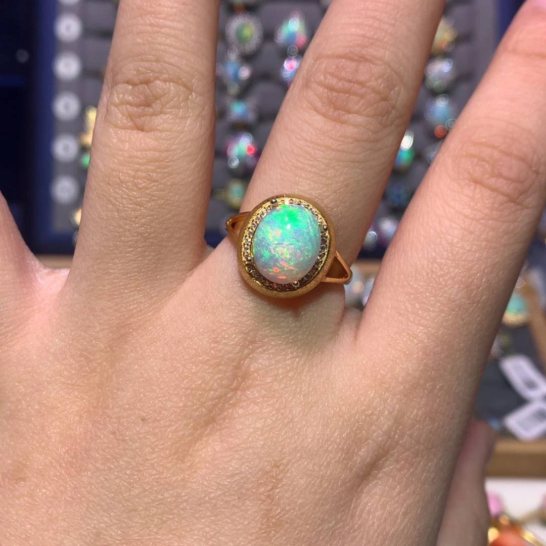 银S925镀金镶嵌欧泊戒指