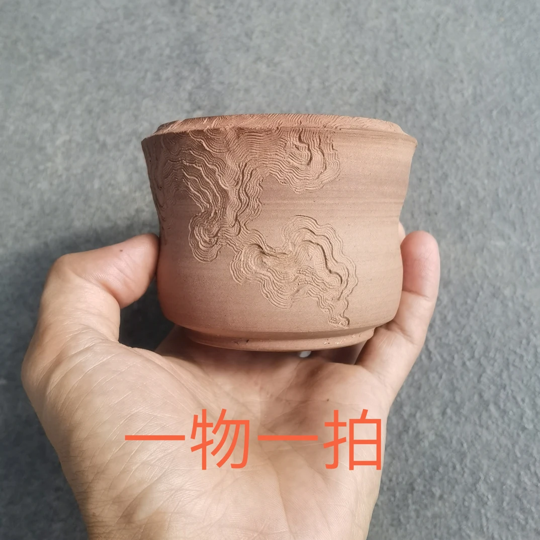 简约透气红陶浮雕花纹陶土花盆适合室内外绿植栽种