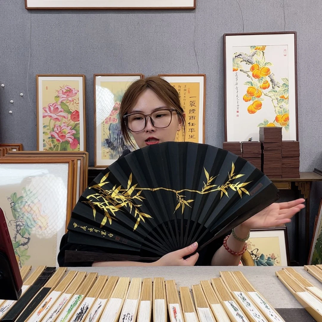 国画10寸黑檀-纯手绘-文玩扇骨（默认粘好）