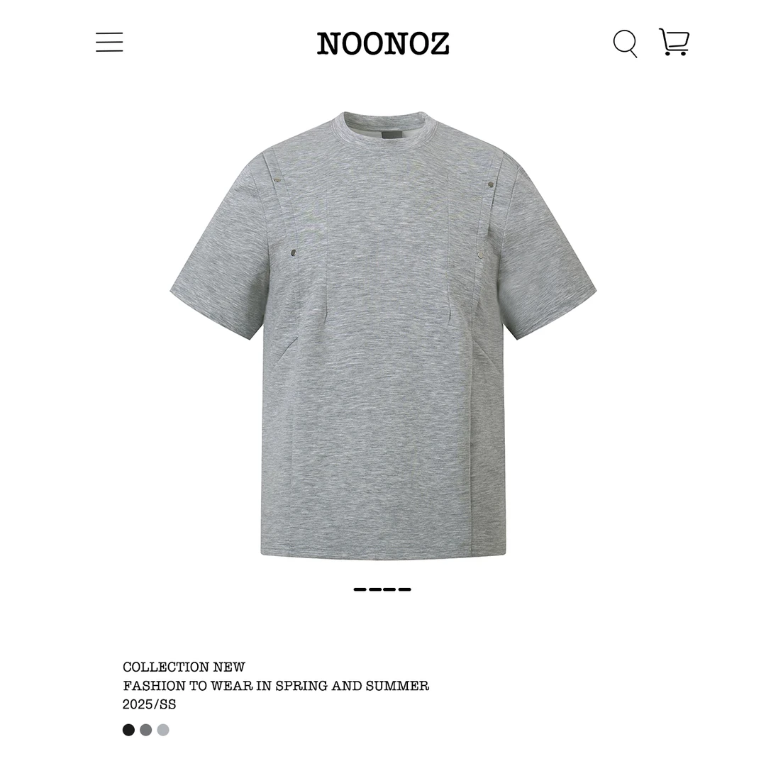 NOONOZ潮牌美式复古解构铆钉褶皱短袖T恤男夏季宽松重磅半袖上衣