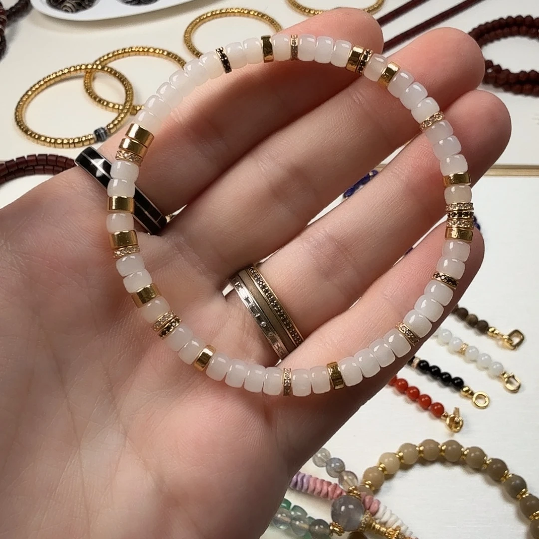 银S925镀金镶嵌手串和田玉（白玉）
