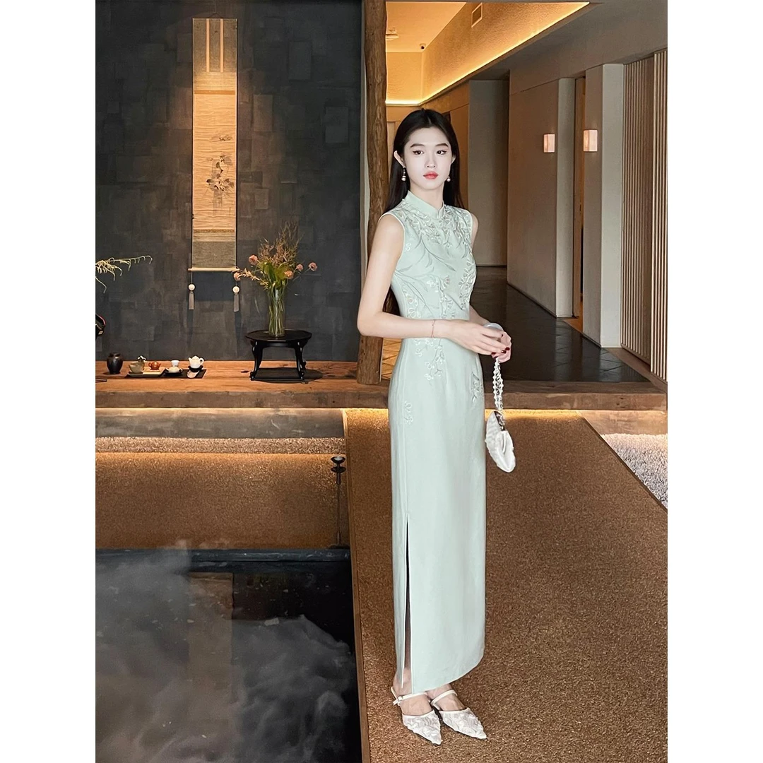 气质复古修身中国风显瘦收腰时尚中式优雅旗袍夏装凌茜恣禾【青绣】