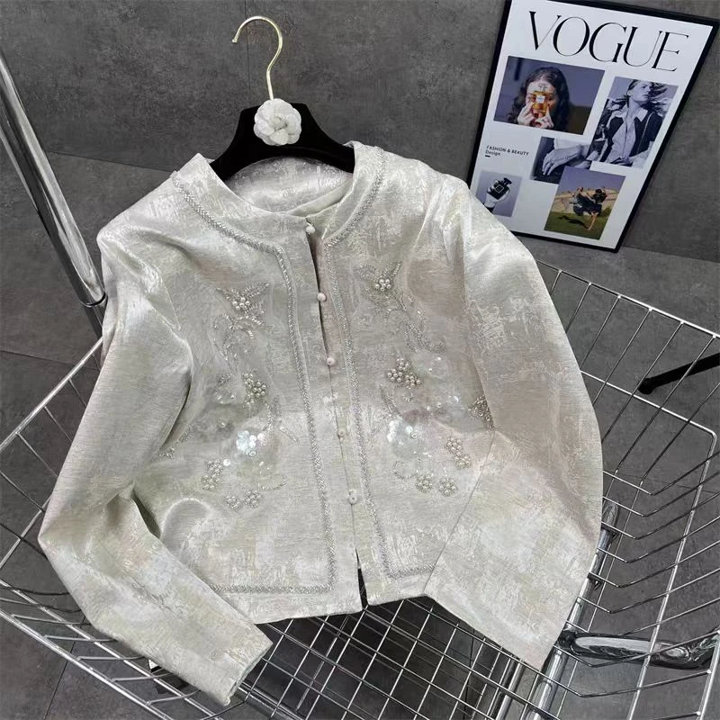 【钉珠亮片短外套女】新中式国风2025年早春新款马甲时尚轻奢